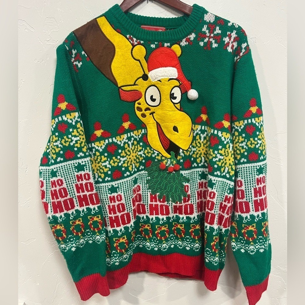 You Look Ugly Today Christmas Giraffe Santa Hat Sweater Green Small
